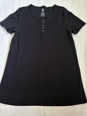 KINDRED BRAVELY Organic Cotton Ribbed Henley Nursing Maternity Top Black XL